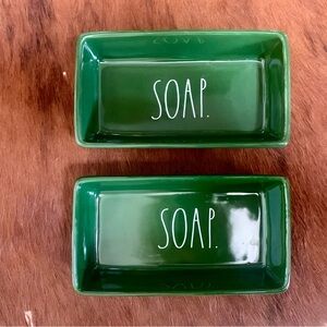 RAE DUNN Green Soap Dishes (2)